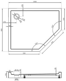 Mexen Flow+, päťuholníková sprchová vanička, ľavá, 80 x 100 cm, čierna matná, 46P708010LH
