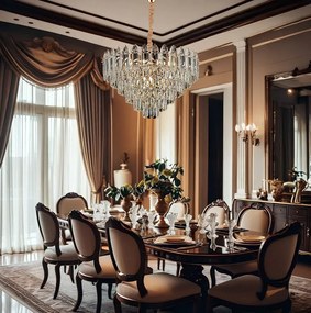 Toolight Toolight, krištáľové závesné svietidlo 50cm, 7xE14, G057-CP, zlatá, OSW-08991