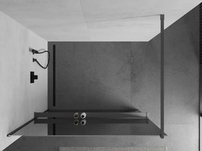 Mexen Kioto+, sprchová zástena Walk-In s poličkou a vešiakom 70 x 200 cm, 8mm sklo vzor zrkadlo, grafitový profil, 800-070-121-95-50