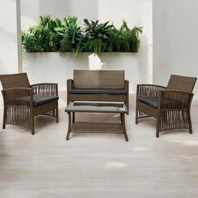 Záhradný set NM-02 z kvalitného technoratanu - hnedý + sivé vankúše