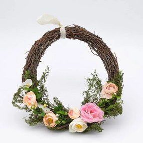 DECOLED Velikonoční věnec, 34 x 31 x 8 cm, proutí a květy