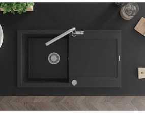 Mexen Leo, 1-komorový granitový drez 900x500x190 mm a drezová batéria Flora, čierna, 6501-77-670401-00