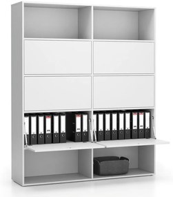 Široký kancelársky policový regál LAYERS, 6 boxov, 1582 x 400 x 1905, biela