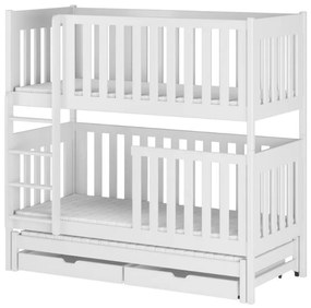 Detská poschodová posteľ z masívu borovice EMIL s prístelkou a šuplíky - 200x90 cm - prírodná