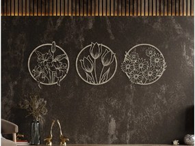 drevko Viacdielny okrúhly obraz Kvety Rozmer obrazu: 23 x 65 cm, Farba dekorácie: Čierna