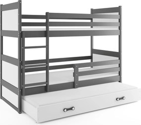 Poschodová posteľ s prístelkou RICO 3 190x90 Grafitová - Biela
