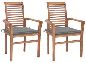 vidaXL Jedálenské stoličky 2 ks sivé podložky tíkový masív