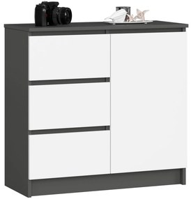 Komoda JERRY K 80 cm 1 dvere 3 zásuvky sivá/biela