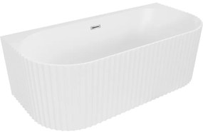 Mexen Sella, voľne stojaca vaňa ku stene, drážkovaná, 170 x 80 cm, biela matná, chrómový prepad, 52711708001-01