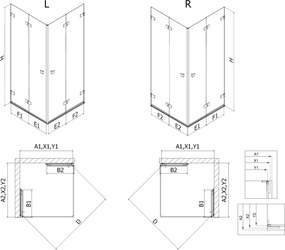 Mexen Lunar-F Duo, skladací sprchový kút 100 x 70 cm, 8mm číre sklo, profil medená matná, 836-100L-070P-65-00