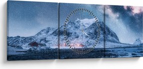 Obraz hôr s hviezdnou oblohou (s hodinami) (90x30 cm)