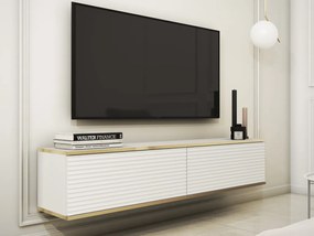 Závesná TV skrinka Orfeo, 135 cm, biela štruktúra/zlatá