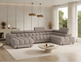 Svetlohnedá zamatová rozkladacia rohová pohovka (pravý roh/do tvaru "U") Feraria – ELTAP