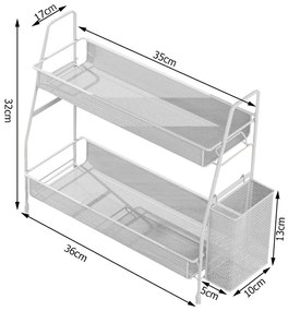 VERK GROUP Dvojposchodová polica, kovová s prídavným košíkom LOFT - biela, 36 x 17 x 32 cm