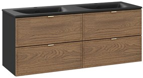 Závesná skrinka Talia Casella Sky so zápustnými umývadlami 120 cm čierna/dub castella