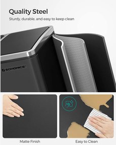 Selektívny odpadkový kôš pedálový 54L, 3x18 L, čierny