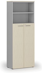 Kombinovaná kancelárska skriňa PRIMO GRAY, dvere na 4 poschodia, 800 x 420 x 2128 mm, sivá/breza