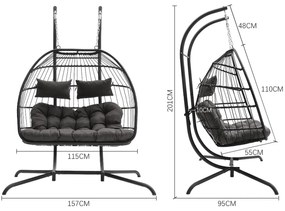 Závesné hojdacie dvojkreslo CUBA čierne - sivé vankúše