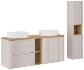 Kúpeľňová zostava Nova Cashmere so skrinkami a umývadlami 140 cm kašmírová/dub evoke