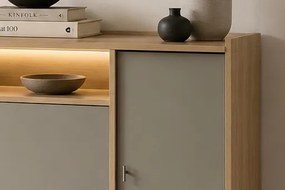Štvor dverová komoda s výklenkom Sumira 170 cm - eukalyptus / dub baltic dune / kovový rám