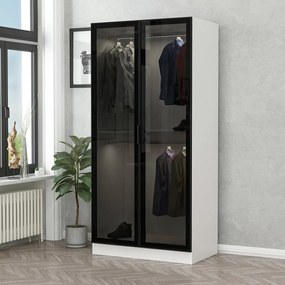 Štýlová šatníková skriňa Kale 210 x 90 x 52 cm, bielo - dymová
