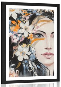 Plagát s paspartou originálna maľba ženy - 20x30 white
