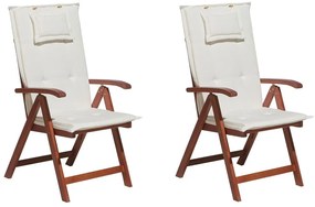 Sada 2 záhradných stoličiek s bielymi vankúšmi TOSCANA Beliani