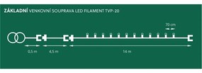 Vonkajšie osvetlenie Šiška číra, 20 LED Filament žiarovky, základné