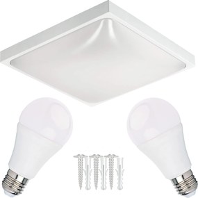 ECOLIGHT LED stropné svietidlo 2xE27 štvorcové biele + 2x E27 10W neutrálna biela žiarovka