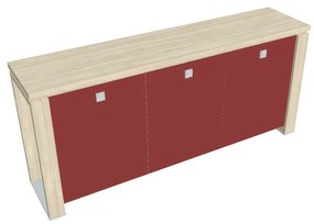 Nízka skriňa Verno+ 200 x 46 x 90 cm, sklenené dvere, agát / červená