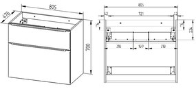 Mereo, Mereo Mailo, kúpeľňová skrinka 81 cm, chróm madlo, Multidecor, Dub Patinovaný, MER-CN591SDUP1