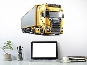 Žltý kamión textilní prelepiteľná nálepka na stenu hárok 47 x 35 cm