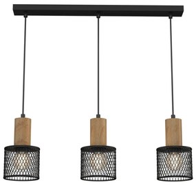 Luster na lanku SOBRESA 3xE27/60W/230V čierna/drevo