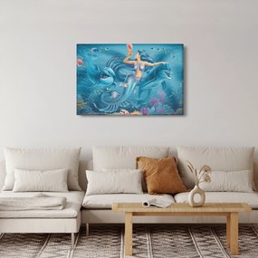 Obraz - Morská víla s delfínmi (90x60 cm)