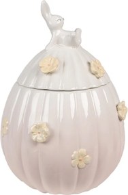 Ružová dóza s králikom a kvetmi Rabbi Pastel - Ø 16*23 cm