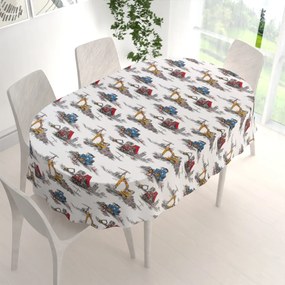 Biante Detský bavlnený oválny obrus Sandra SA-578 Nákladiaky a bagre na bielom 50x100 cm