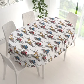 Biante Detský bavlnený oválny obrus Sandra SA-578 Nákladiaky a bagre na bielom 120x180 cm