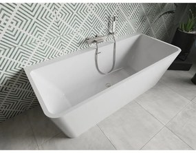 Mexen Volta, voľne stojaca nástenna vaňa 150 x 75 cm, biela, brúsená oceľ prepad, 51131507500-97