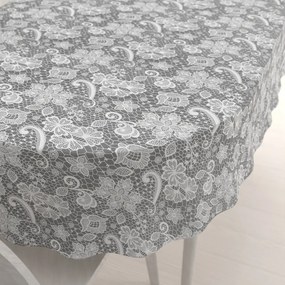 Biante Bavlnený oválny obrus Sandra SA-550 Biela krajka na sivom 80x120 cm