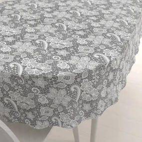 Biante Bavlnený oválny obrus Sandra SA-550 Biela krajka na sivom 80x120 cm