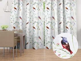 Biante Bavlnený záves Sandra SA-392 Lúčne kvietky s vtáčikmi 150x210 cm