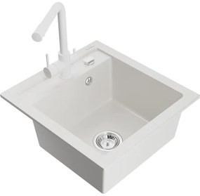 Mexen Vito, 1-komorový granitový drez 520x490x210 mm, biela batéria Duero, biela, 6503-20-671600-20
