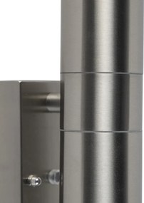 Vonkajšia nástenná lampa oceľ 2-svetlo IP44 so senzorom súmraku - Duo