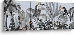 Obraz - Ilustrovaná džungľa (s hodinami) (90x30 cm)