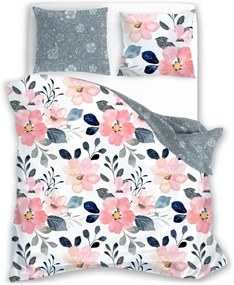 Saténové posteľné obliečky Milagro Verde s veľkými kvetmi - 100% bavlna - 70 x 90 cm + 140 x 200 cm