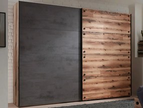 Šatník s posuvnými dverami Dover, 270 cm, zrubová doska / tmavý betón