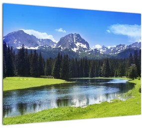 Sklenený obraz - Zasnežené vrcholky hôr (70x50 cm)