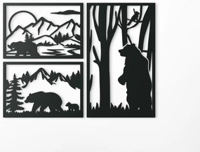 drevko 3-dielny obraz Medvedí triptych Rozmer obrazu: 33,5 x 44,5 cm, Farba dekorácie: Čierna