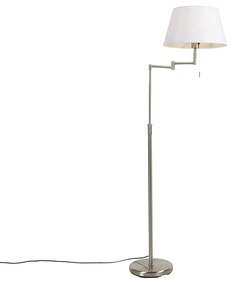 Stojaca lampa z ocele s bielym tienidlom z látky a nastaviteľným ramenom - Ladas Deluxe