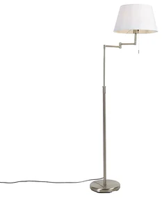 Stojaca lampa z ocele s bielym tienidlom z látky a nastaviteľným ramenom - Ladas Deluxe